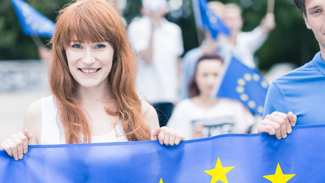 Woman with European Union flag